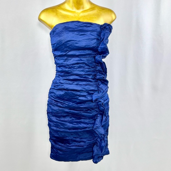 Bebe strapless hourglass dress with ruffles size S small color indigo blue - Picture 1 of 10